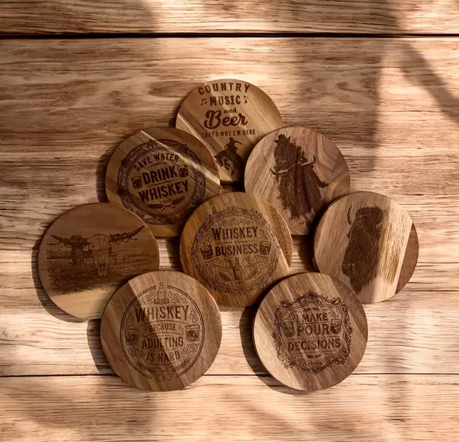 Engraved Wood Coasters | Western Farmhouse Decor
